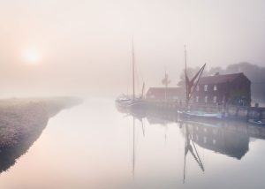 Snape maltings in the mist
